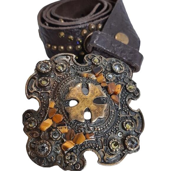 Iron Cross Embellished Leather Belt M